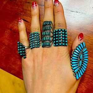 Vintage Zuni Turquoise Sterling Silver Ring ~7.5 Native American Snake Eye